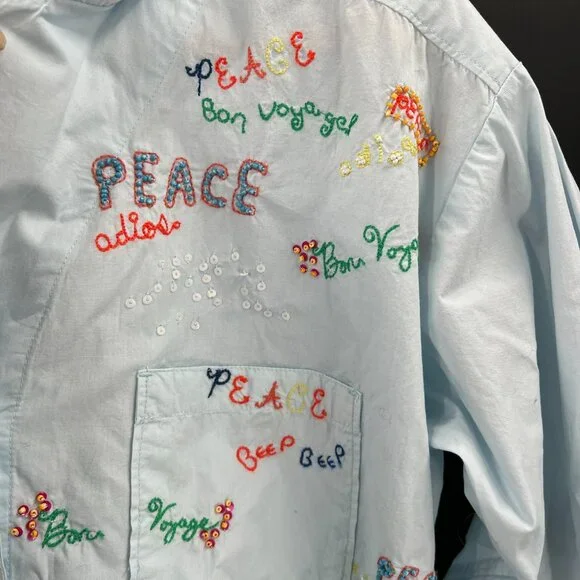 Maeve Anthropologie top Blue Bon Voyage Clarissa Button Down embroidered shirt 2 - Picture 5 of 15